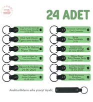 Dil Kursu Bitiminde Dağıtılacak, 24'lü Set, Öğrenci İsimli Kişisel Deri Anahtarlık, F Yeşil & Syh (Fıstık Yeşili)