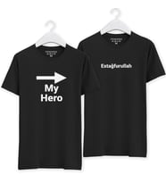 My Hero -> Estağfurullah Baskılı Sevgili Kombini Siyah Regular T-shirt