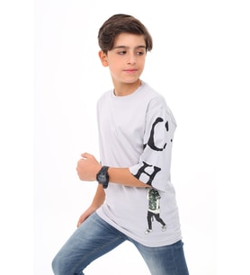Erkek Çocuk Kol Yazı Baskılı T-Shirt 9-14 Yaş Lx7067 ANGELOS GIRLS (Gri)