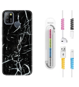 INFINIX Smart 4 5 6 Zero 8 S5 Pro Kılıf Kablo Koruma Spiral Silikon Black Marble 3 1382
