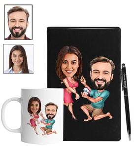 Kişiye Özel Sevgili Tasarımlı Karikatür Siyah Defter Kalem Kupa Seti 23