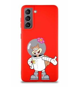Samsung Galaxy S21 Soft Premier Kapak Sandy Tasarımlı Silikon Kılıf - Kırmızı (Şeffaf)
