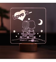 Love Is Figürlü Dekoratif Hediye Led Masa Lambası 7 Işık Rengi Ahşap Taban (Günışığı)