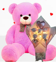 Büyük 90 cm Peluş Ayı ve LED Işıklı Pembe Balonlu Romantik Peluş Ayıcık Buketi – Sevgililer Günü Özel Gün Hediyesi (Fuşya)