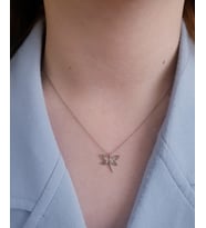 tamamı 925 ayar gümüş telkari kanatlı zirkon taşlı yusufçuk kolye (Gümüş)