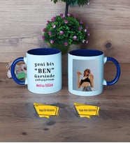 Motto Yeni Bir Ben Kupa Bardak Lacivert Fotoğraflı