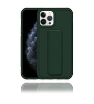 IPhone 12 Pro Uyumlu Mat Yeşil Silikon Standlı Tutacaklı Telefon Kılıfı