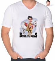 BK Gift Kişiye Özel Beyaz Atlı Prens Karikatürlü V Yaka Tişört-1