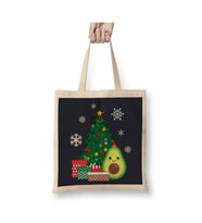 Happy Avocado Around The Christmas Tree Beyaz Bez Çanta Uzun Saplı Alışveriş Çantası Plaj Çantası