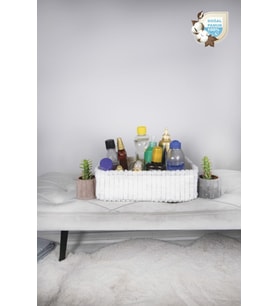 %100 Pamuk Beyaz Kadife Dikdörtgen Sepet 30x21x8 (Standart)