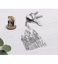 BK Gift Kişiye Özel Tam Boy Karakalem Aile Şeffaf Pleksi Anahtarlık-3 (Beyaz)