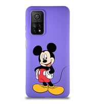 Xiaomi Mi 10T Soft Premier Kapak Mickey Mouse-E Tasarımlı Silikon Kılıf - Mor (Şeffaf)