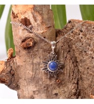 Güneş Şeklinde Lapis Lazuli Taşı Gümüş Kolye - Küçük Boy