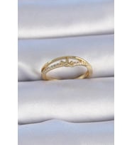 Pirinç Gold Renk Zirkon Taşlı Kalp Model Kadın Yüzük 5886