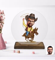 BK Gift Kişiye Özel Kovboy Karikatürlü Yuvarlak Ahşap Standlı Biblo-2