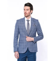 Ekose Slim Fit Tek Düğme Mavi Erkek Ceket - Wessi (Açık Mavi)