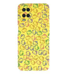 Oppo A54 Uyumlu Lansman Kılıf Hello Kitty Tasarımlı İçi Kadife Kapak-Sarı (Şeffaf)