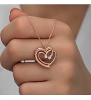 Gümüş Rose Birleşmiş Kalpler Kadın Kolye