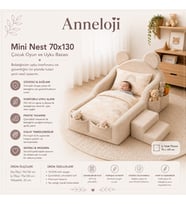 **Anneloji Mini Nest 6’sı 1 Arada Modüler Bebek ve Çocuk Park Yatak – Oyun Alanı, Uyku Yatağı ve Baza**