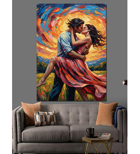 Sarı Öpüşen Çift Sanat Dekoratif Kanvas - Mdf Ahşap Tablo