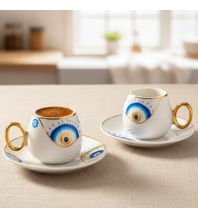 Evil Eye Nazar Boncuğu Desenli 6 Kişilik Porselen Kahve Fincan Takımı