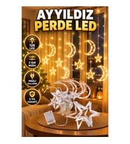126 LED Yıldız ve Ay Figürlü Perde Işık – Prizli, 2 Işık Modlu Dekoratif Aydınlatma