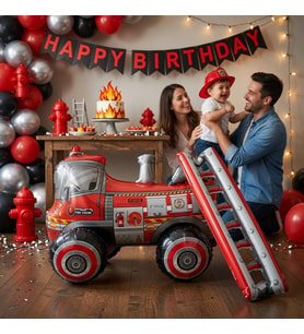 4D İtfaiye Aracı Folyo Balon 68x48 cm Doğum Günü Parti Süsü Temalı Dekorasyon Balonu