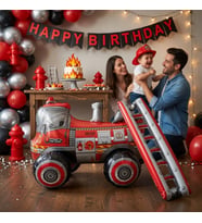 4D İtfaiye Aracı Folyo Balon 68x48 cm Doğum Günü Parti Süsü Temalı Dekorasyon Balonu