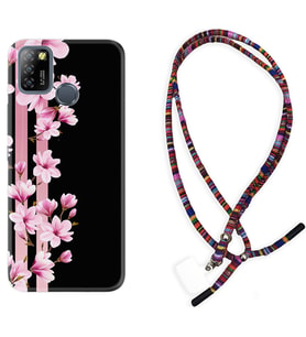 INFINIX Smart 4 5 6 Zero 8 S5 Pro Kılıf Boyun Asklı Rasta Silikon Pink Flowers 3 1393