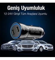 60W Turbo Araç Şarjı 2 Type-c Girişli Şarj Akım Korumalı Araç Çakmaklık Şarjı 12v-24v Araç Şarj