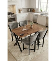 Mutfak Masası 4 Sandalyeli Set 110x70 cm Modern Masa Takımı Cafe Balkon Ofis Masa Elma 9884 Gri