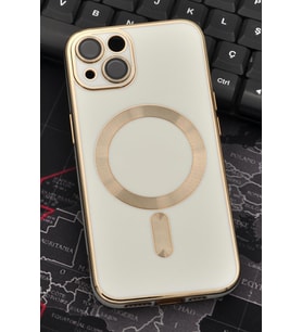 iPhone 13 Uyumlu MagSafe Özellikli Bej Renkli Lens Korumalı Kılıf  (Renksiz)