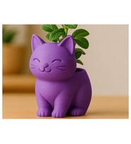Alvera Sevimli Kedi Saksı – 3D Baskı Figürlü Minik Yeşil Saksısı-Mor