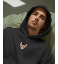 Sphynx Kedili Hoodie Unisex %100 Pamuk  Siyah Kapüşonlu Sweatshirt Göğüs Ortası Minimal Logo