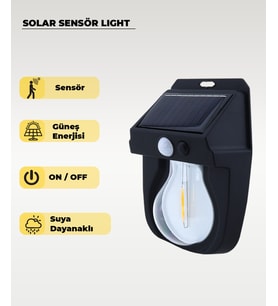 Led Ampullü Solar Aplik 3200K Sarı Işık (Siyah)