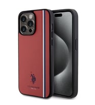 Apple iPhone 15 Pro Max Uyumlu Kılıf U.S. Polo Assn. Orjinal Lisanslı Üç Renk Şerit Tasarımlı Baskı Logolu Kapak (Kırmızı)