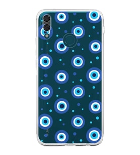 PrintiFy Huawei Y9 2019 ile Uyumlu Nazar Boncuğu 1 Baskılı Kamera Korumalı Şeffaf Silikon Kılıf