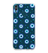 PrintiFy Huawei Y9 2019 ile Uyumlu Nazar Boncuğu 1 Baskılı Kamera Korumalı Şeffaf Silikon Kılıf