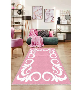 Pembe Çerçeveli Kaymaz Taban Makinede Yıkanabilir Halı AR516 - 100 x 160 cm