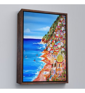 Çerçeveli İtalya La Bella Positano Amalfi Sahili Duvar Tablosu (Beyaz)