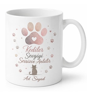 Kedi Pençesi Temalı Baskılı Kupa Bardak Hediye Kedi Severler İçin Özel Tasarım