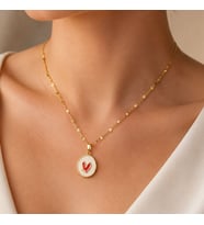 BK Gift Kalp Figürlü Mineli Kadın Kolye - Kararma Yapmayan Gold Çelik Kolye