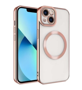 Uyumlu Model Apple iPhone 13 Kılıf Magsafe Kenar Renkli Şeffaf Setro Kapak (Rose)