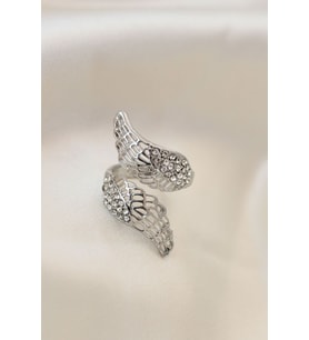 Ayarlamalı Silver Renk Metal Zirkon Taşlı Kanat Yüzük