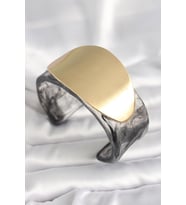 Siyah Mermer Desen Akrilik Plastik Gold Oval Plaka Model Vintage Kadın Bilezik 5886 - HPSBYI7617-1