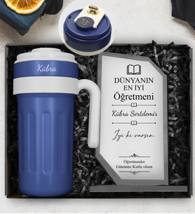 Öğretmenler Gününe Özel 700 ML Dereceli Kişiye Özel Termos & Özel Tasarım Cam Plaket