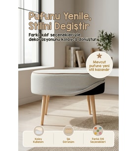 Yıkanabilir Puf Tabure Kılıfı Tak-Çıkar-Değiştir-Yenile Orta Sehpa Kılıfı 59x37x17 Meek Gri
