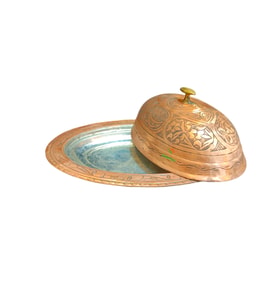 Bakır Sahan , Bakır Kapaklı Sunum Sahanı , Sarı Kalaylı Bakır Sahan A Kalite Kapaklı Sahan Sunumluk Safir Çay Kazanları