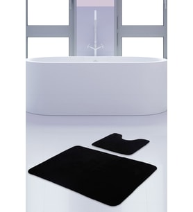 Unicolor Düz Siyah 2'li Banyo Paspası Halısı Seti Kaymaz Tabanlı Yıkanabilir 