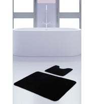 Unicolor Düz Siyah 2'li Banyo Paspası Halısı Seti Kaymaz Tabanlı Yıkanabilir 